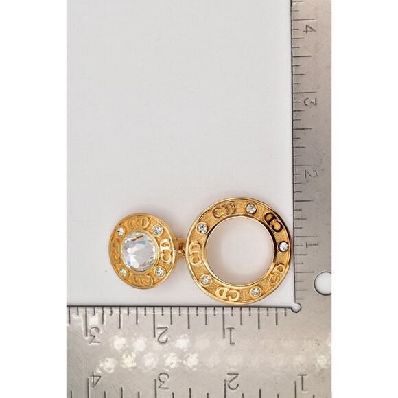 Christian Dior Vintage CD Logo Clip On Earrings Crystal Gold Chunky Signed Bin5 - Picture 12 of 12